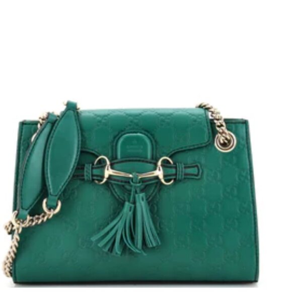 Gucci Handbags - GUCCI Emily Small Green Leather Shoulder Bag 599-061125